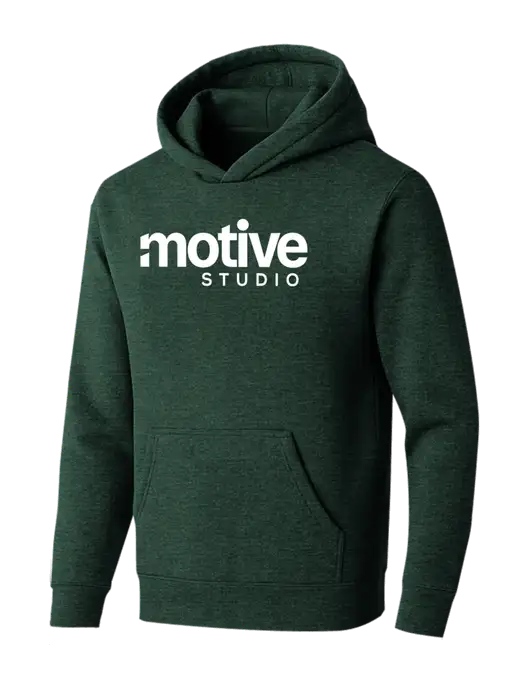 BELLA+CANVAS Heather Forest Sponge Fleece Pullover Hoodie w/Motive Studio Logo