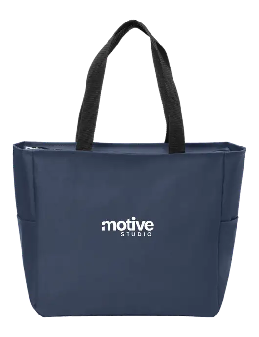 Everyday Navy Zip Tote  w/Motive Studio Logo