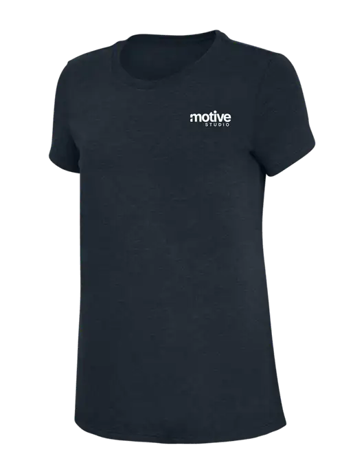 Womens Simply Soft Navy 4.5oz Poly/Combed Ring Spun Cotton T-Shirt w/Motive Studio Logo
