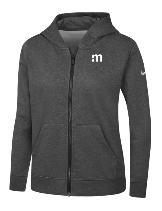Nike Womens Club Fleece Sleeve Swoosh Full-Zip Charcoal Heather Hoodie w/m Icon Logo