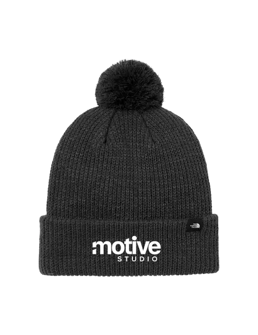The North Face Black Heather Pom Beanie w/Motive Studio Logo