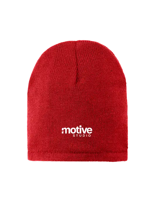 Red Fleece-Lined Beanie Cap w/Motive Studio Logo