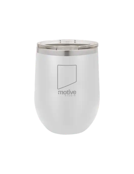 Polar Camel 12 oz Powder Coated White Vacuum Insulated Stemless Wine Tumbler w/Motive Studio Logo