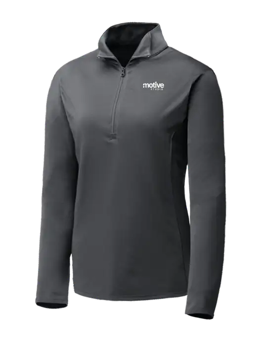 Dark Grey Womens Posicharge Competitor ¼ Zip Pullover w/Motive Studio Logo