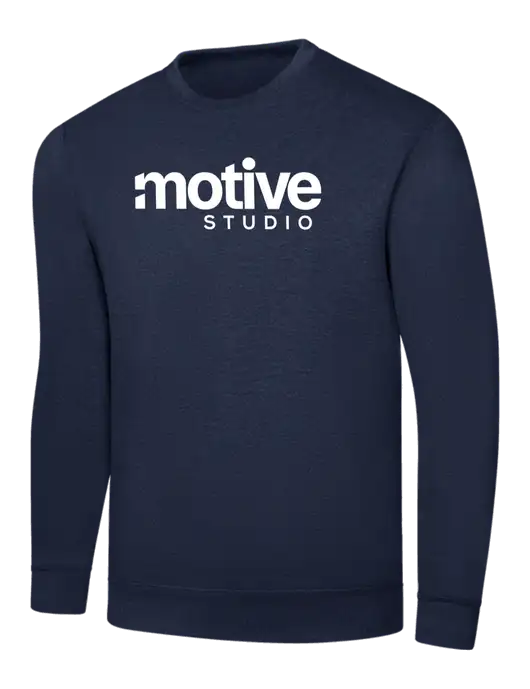 Navy 7.8 oz Ring Spun Crew Sweatshirt w/Motive Studio Logo