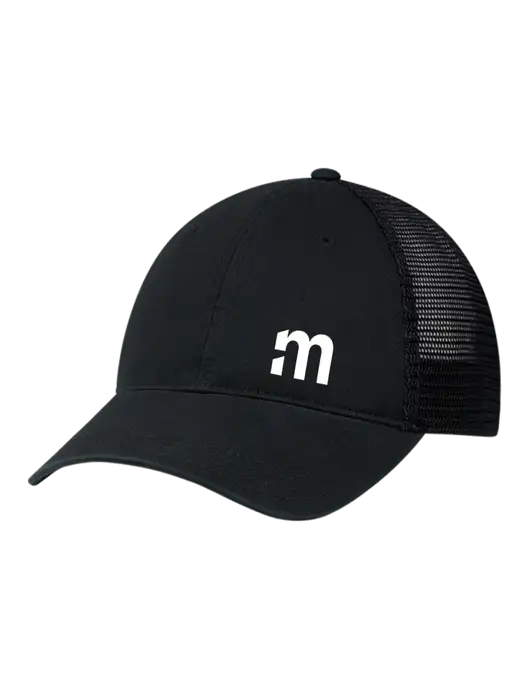 Richardson 111 Garment Washed Trucker Cap Black w/Black Mesh w/m Icon Logo