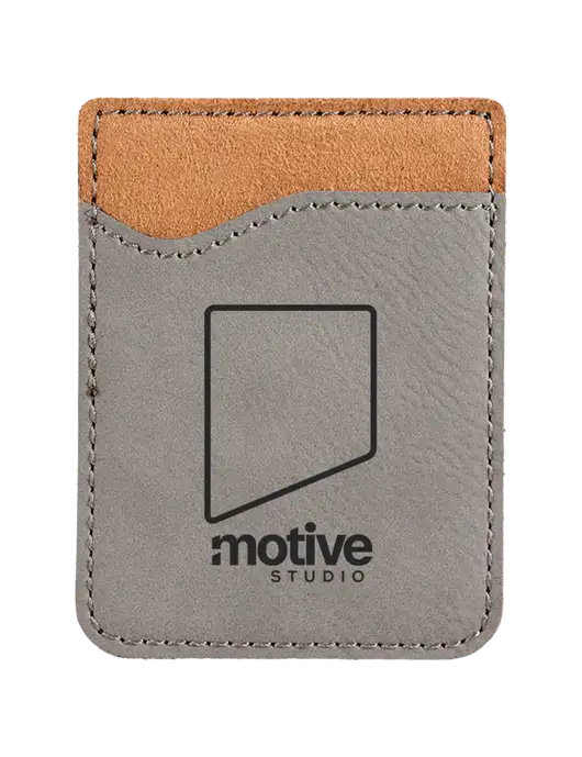 Grey Laserable Leatherette Phone Wallet w/Motive Studio Logo