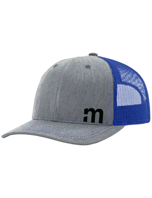 Richardson Adjustable Snapback Original 112 Trucker Cap Heather Light Grey w/Royal Mesh w/m Icon Logo