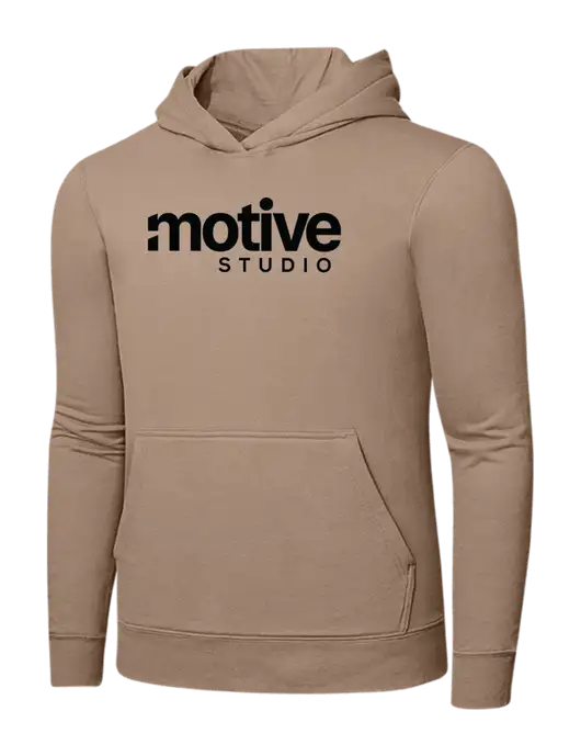 Sand 7.8. oz Ring Spun Hooded Sweatshirt w/Motive Studio Logo