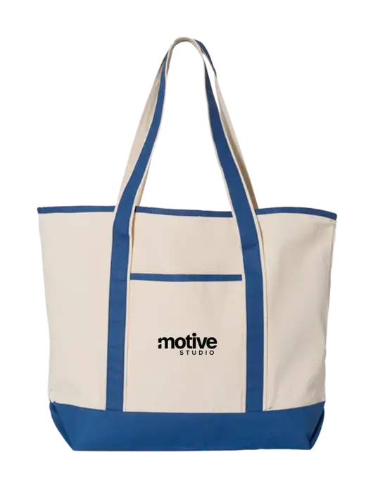 Natural/Royal Large Canvas Deluxe Tote w/Motive Studio Logo