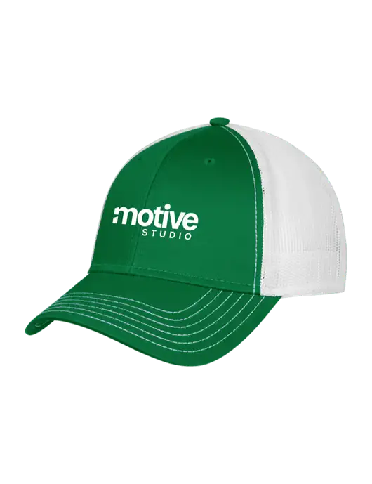 Kelly & White Mesh Trucker Cap Snap Back w/Motive Studio Logo