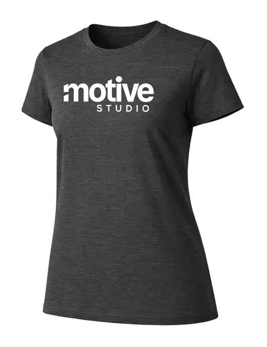 Womens Ring Spun Dark Heather Grey 4.5 oz T-Shirt w/Motive Studio Logo