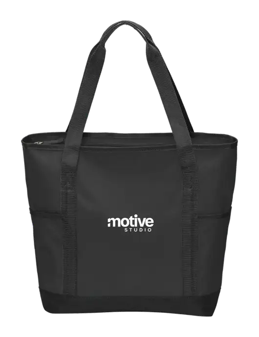 On the Go Black/Black Tote w/Motive Studio Logo