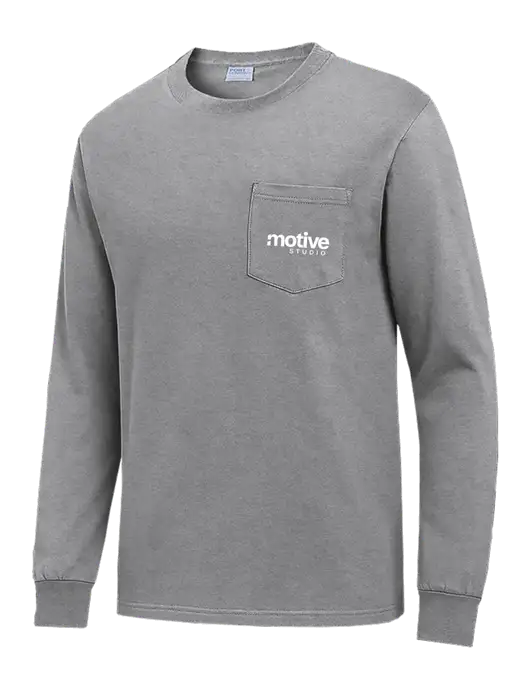 Medium Grey Heather Long Sleeve Heavyweight 6.1 oz Pocket T-Shirt w/Motive Studio Logo
