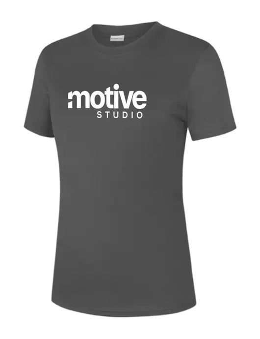  Womens Dark Grey PosiCharge Competitor Tee w/Motive Studio Logo