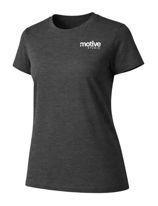 Womens Ring Spun Dark Heather Grey 4.5 oz T-Shirt w/Motive Studio Logo