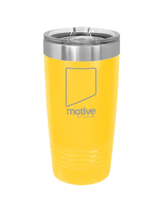 Polar Camel 20 oz Powder Coated Yellow Vacuum Insulated Tumbler w/Motive Studio Logo