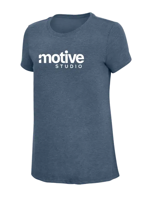 Womens Simply Soft Navy Frost 4.5oz  Poly/Combed Ring Spun Cotton T-Shirt w/Motive Studio Logo