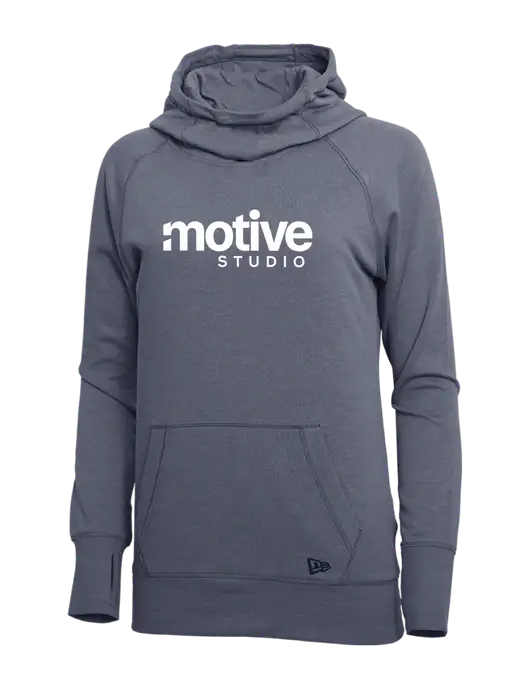 New Era True Navy Heather Womens Tri-Blend Fleece Pullover Hoodie w/Motive Studio Logo