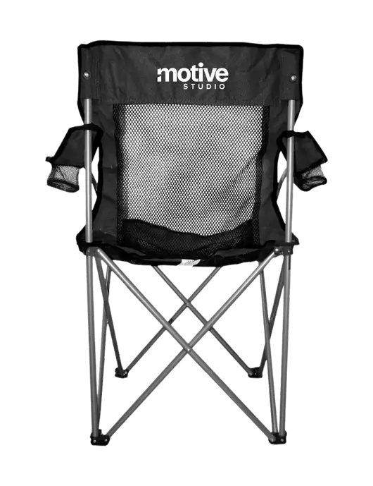 Titan Black/Black Mesh Folding Chair w/Motive Studio Logo