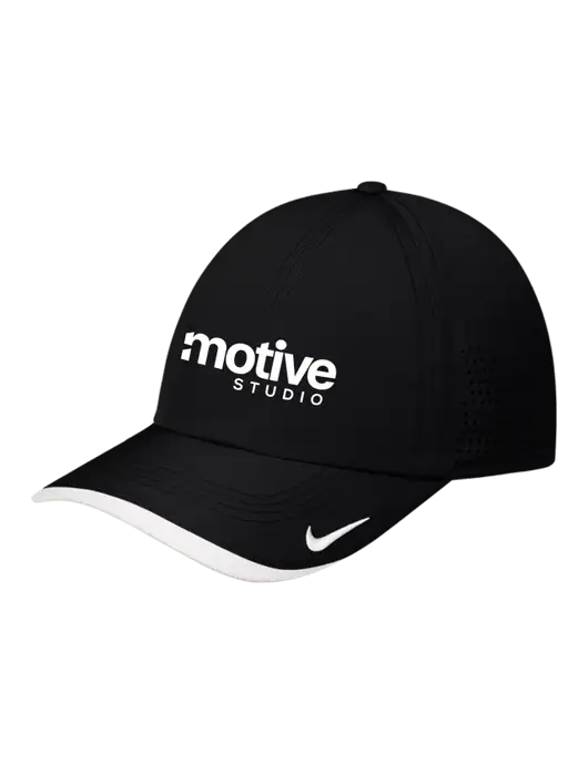 Nike Black/White Dri-FIT Perforated Performance Cap w/Motive Studio Logo