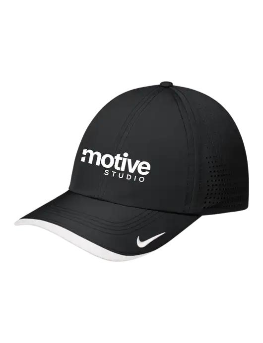 Nike Black/White Dri-FIT Perforated Performance Cap w/Motive Studio Logo