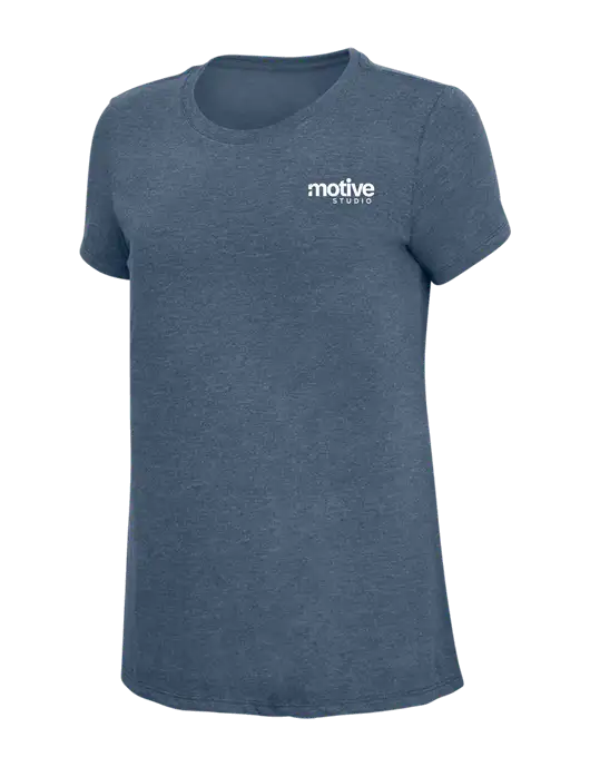 Womens Simply Soft Navy Frost 4.5oz  Poly/Combed Ring Spun Cotton T-Shirt w/Motive Studio Logo