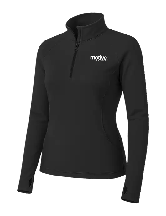 Charcoal Grey Womens Sport Wick Stretch 1/4 Zip Pullover w/Motive Studio Logo