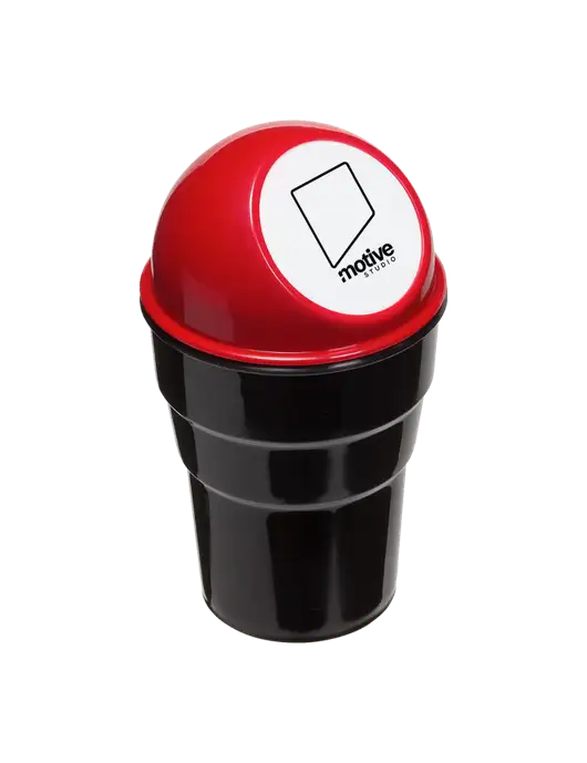 Red Car Cup Holder Trash Can w/Motive Studio Logo