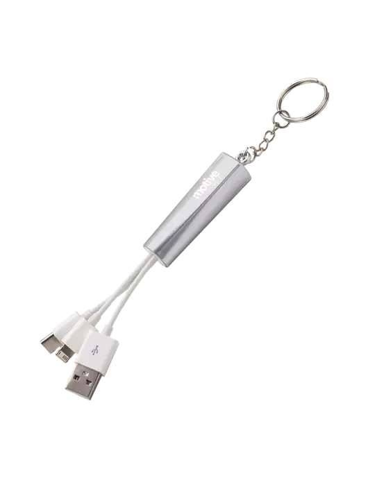 Silver Light-Up Charging Cable with Key Ring w/Motive Studio Logo