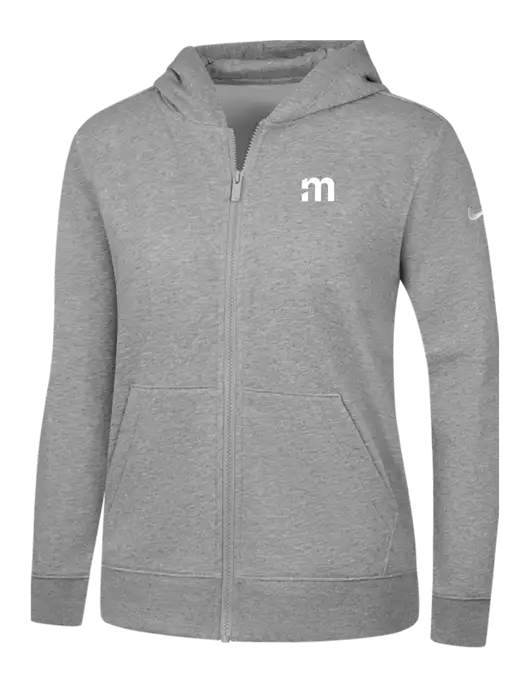 Nike Womens Club Fleece Sleeve Swoosh Full-Zip Dark Grey Heather Hoodie w/m Icon Logo