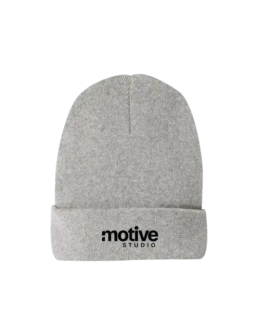 Recycled Light Heather Grey Beanie w/Motive Studio Logo