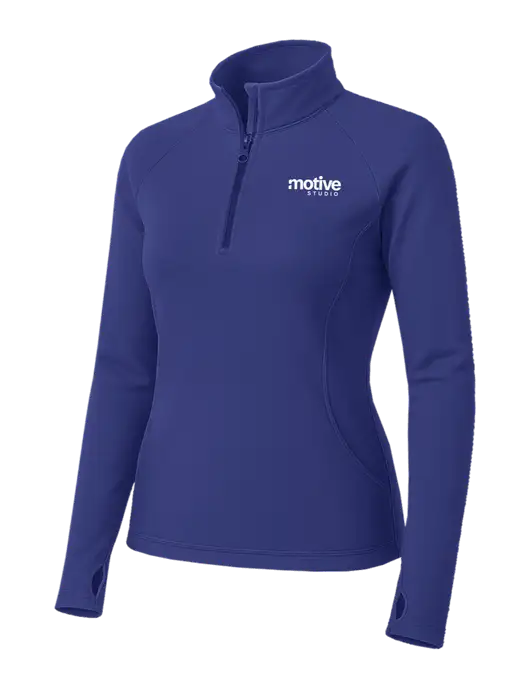 Light Purple Womens Sport Wick Stretch 1/4 Zip Pullover w/Motive Studio Logo