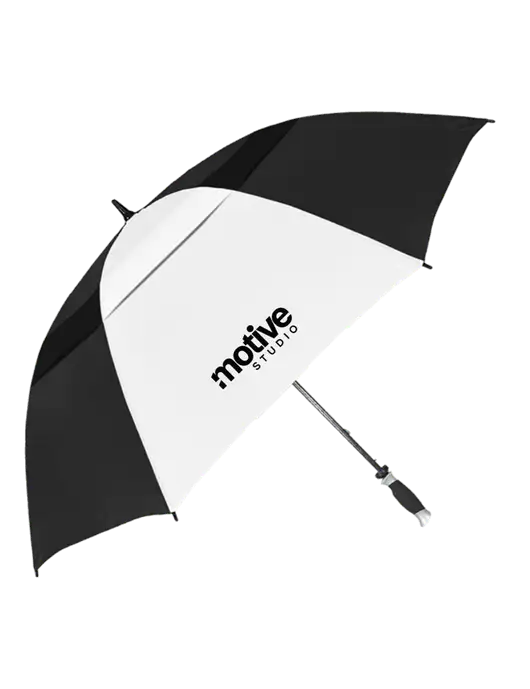 Black/White Vented Typhoon Tamer Golf Umbrella w/Motive Studio Logo