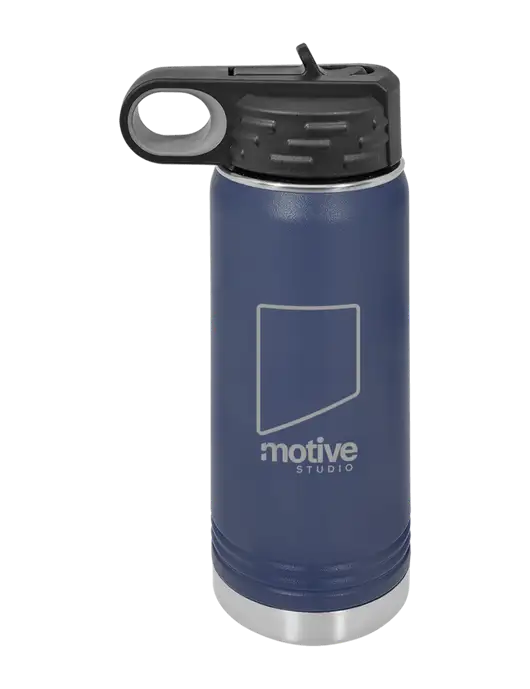 Polar Camel 20 oz Powder Coated Navy Vacuum Insulated Water Bottle w/Motive Studio Logo