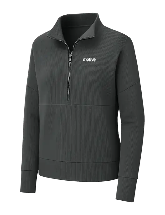 Mercer+Mettle Womens Dark Grey Linear Texture Quarter Zip w/Motive Studio Logo
