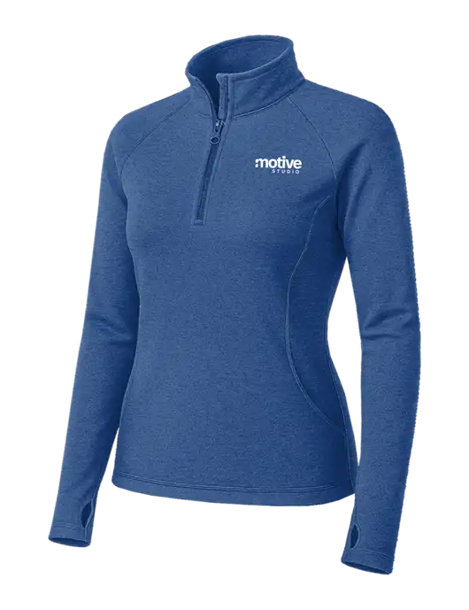 Royal Heather Womens Sport Wick Stretch 1/4 Zip Pullover w/Motive Studio Logo