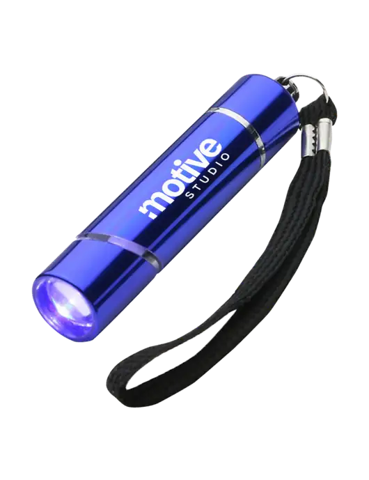 Blue Aluminum Scope LED Flashlight w/Motive Studio Logo