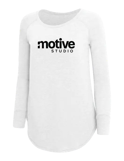 Womens Perfect Wide Collar Tunic Tri-Blend White 4.5 oz T-Shirt w/Motive Studio Logo