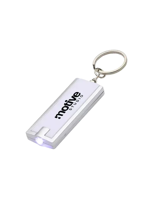 Simple Touch White LED Keychain w/Motive Studio Logo