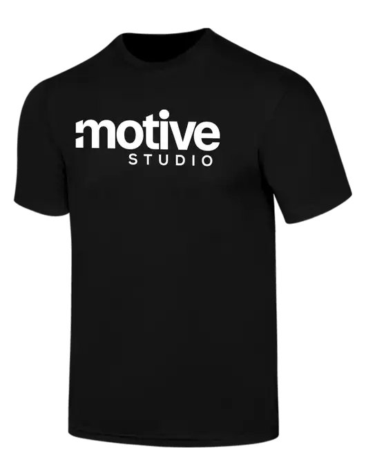 Simply Soft Black 4.5oz  Poly/Combed Ring Spun Cotton T-Shirt w/Motive Studio Logo