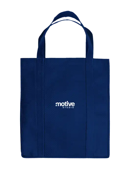 Eco Reusable Jumbo Navy Blue Shopping Bag w/Motive Studio Logo
