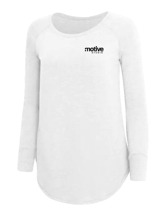 Womens Perfect Wide Collar Tunic Tri-Blend White 4.5 oz T-Shirt w/Motive Studio Logo