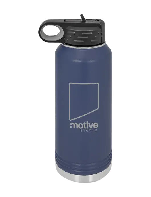 Polar Camel 32 oz Powder Coated Navy Vacuum Insulated Water Bottle w/Motive Studio Logo