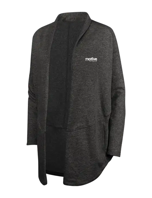 Charcoal Heather/ Medium Heather Grey Womens Interlock Cardigan w/Motive Studio Logo