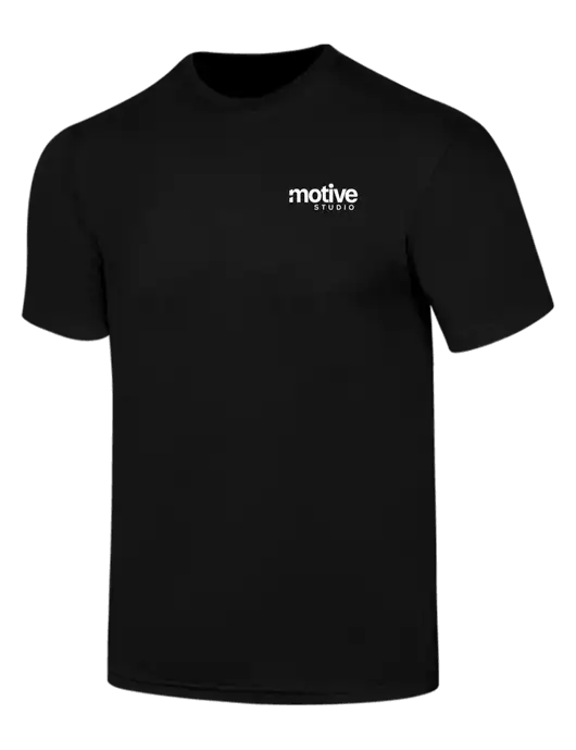 Simply Soft Black 4.5oz  Poly/Combed Ring Spun Cotton T-Shirt w/Motive Studio Logo