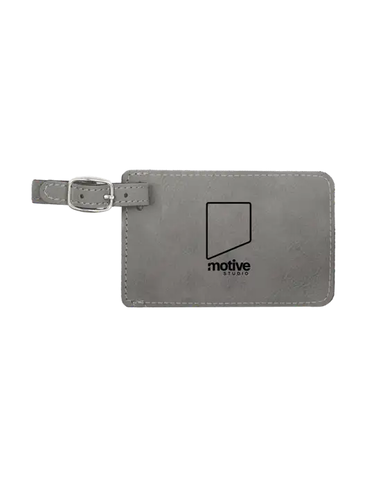 Grey Leatherette Luggage Tag w/Motive Studio Logo