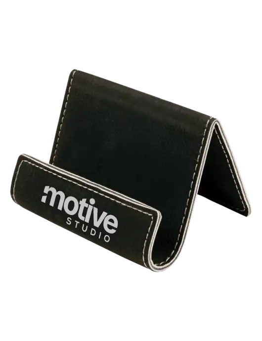 Black Leatherette Card & Phone Holder w/Motive Studio Logo