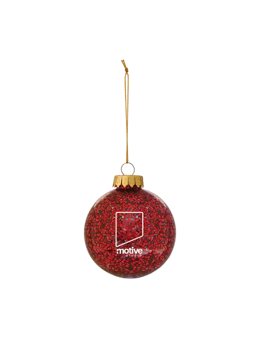 Red Shimmer Sphere Ornament w/Motive Studio Logo