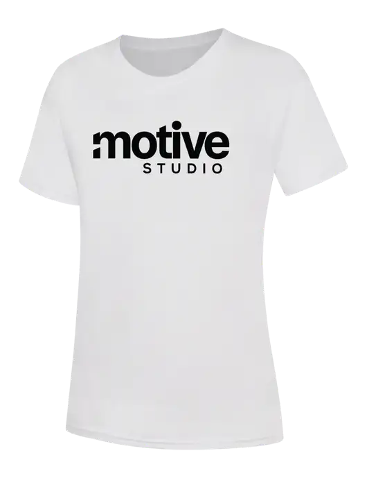 Womens White Core Blend Tee w/Motive Studio Logo